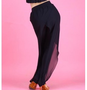 Black chiffon side  hip scarf women's ladies female competition performance practice gymnastics latin salsa samba dance pants trousers